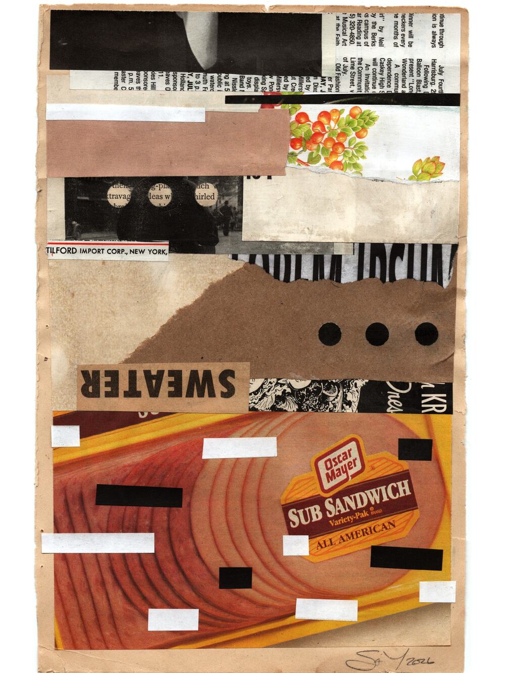 Original Mixed Media Modern Art Collage "Sweater" 6.25x10" Signed